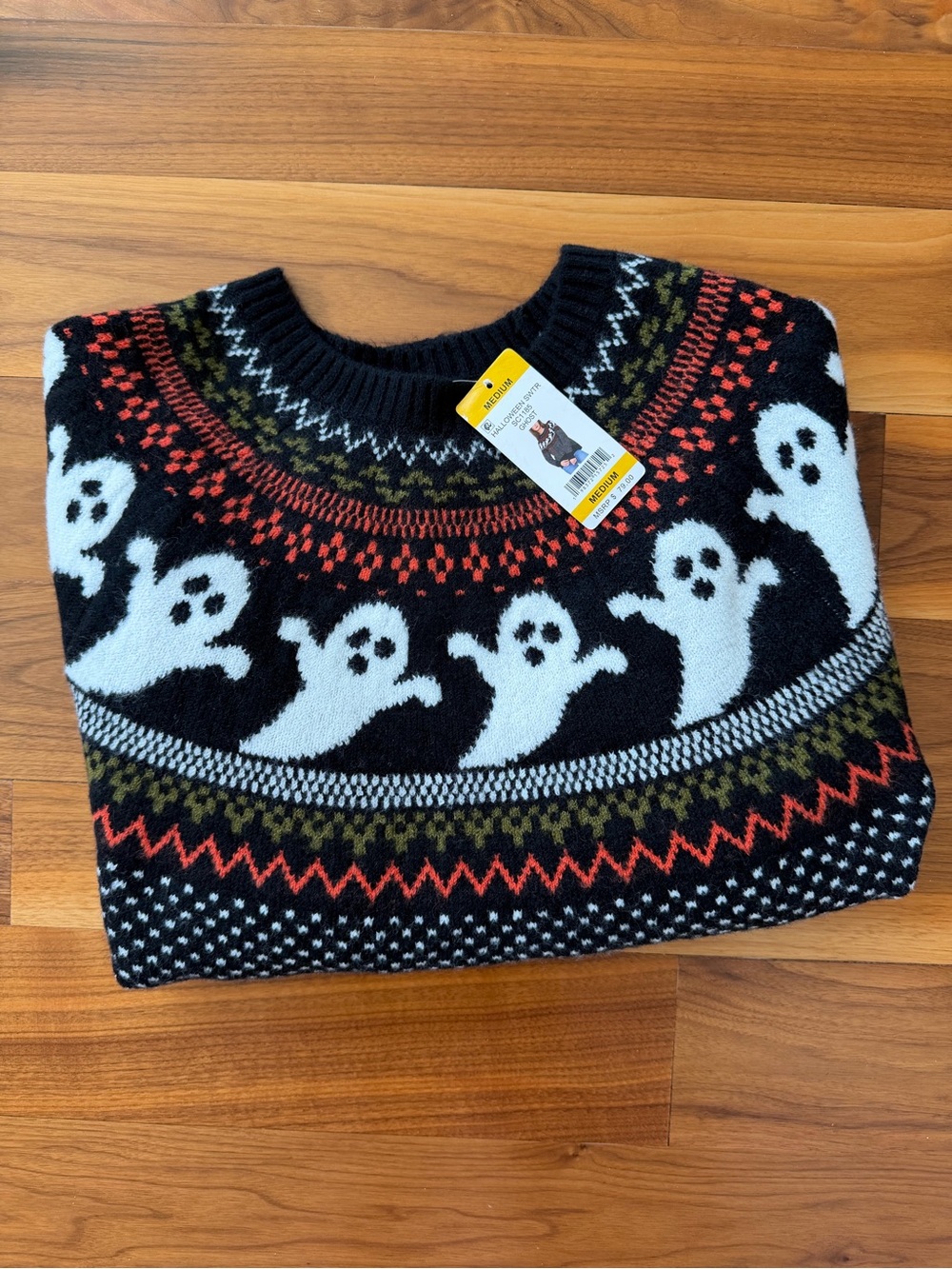 NWT Vince Camuto Ghost Fair Isle Sweater Women M Spooky Halloween Cute Cozy Goth